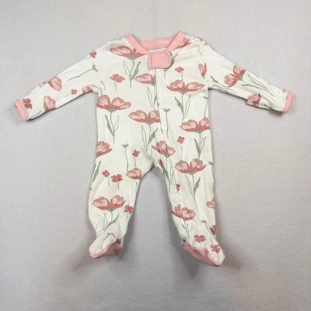 Honest Baby Clothing Newborn Organic Cotton Floral Footed Sleeper Pink Cream